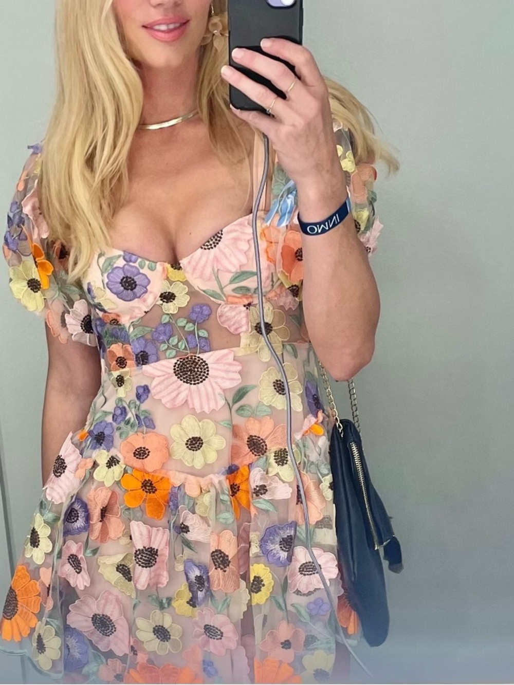 NWT For Love & Lemons Prato Flower Floral Appliqué Mini Dress